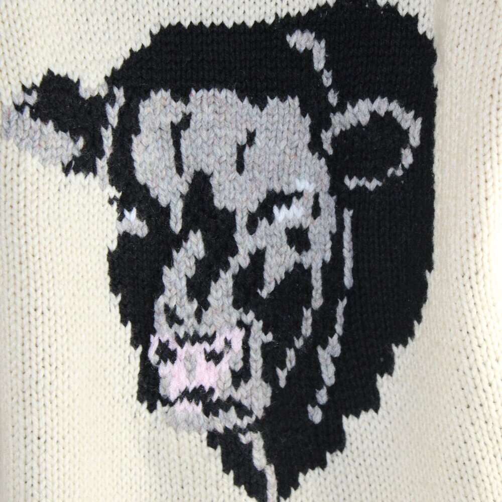 Hand Knit Custom Designer Heavy Cable Calf Face Cream V-Neck Sweater Size Large - Picture 6 of 8